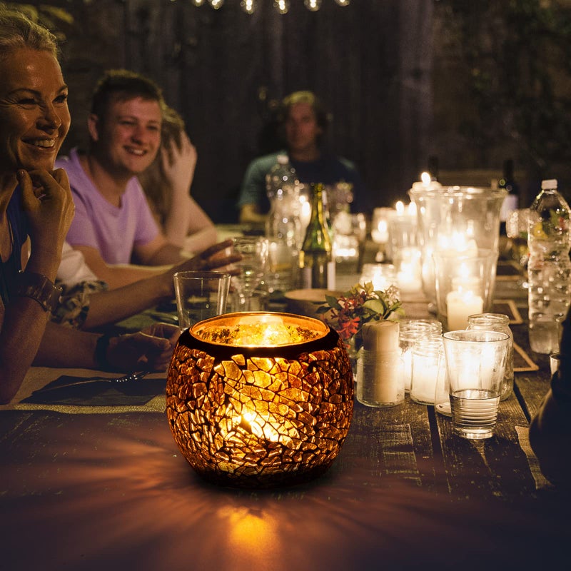 Rancco Scented Candle Holder Mosaic Glass Tea Light Holder,Handmade Romantic Glass Tealight Candle Holder for Aromatherapy,Party DÃ©cor(NO Candles),Also Used as Vase,Pen Holder,Potted Plants Bowl (Amber) - Image 3